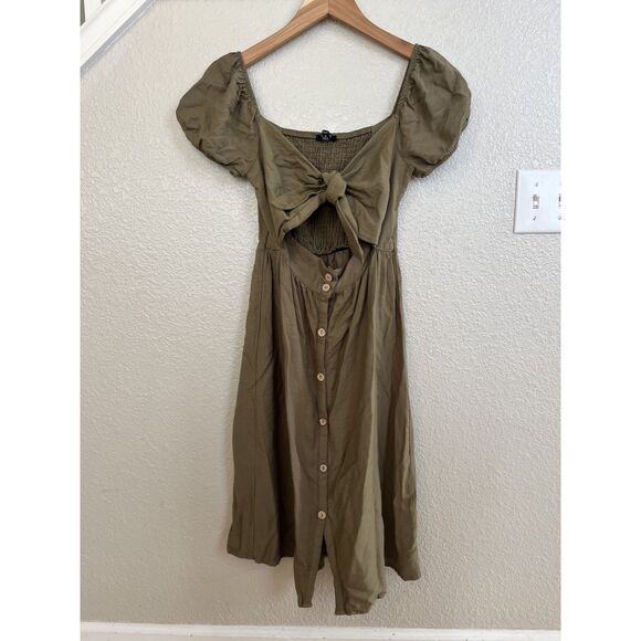 Blashe Dresses & Skirts - Blashe Tie Front Button Down Olive Dress Small